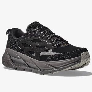 NWT Hoka Clifton Elite Terrain System L Suede Leather All Black Unisex Sneakers